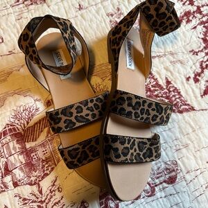 Steve Madden Effie Sandals Womens 9 Brown Tan Animal Print Slingback Ankle Strap